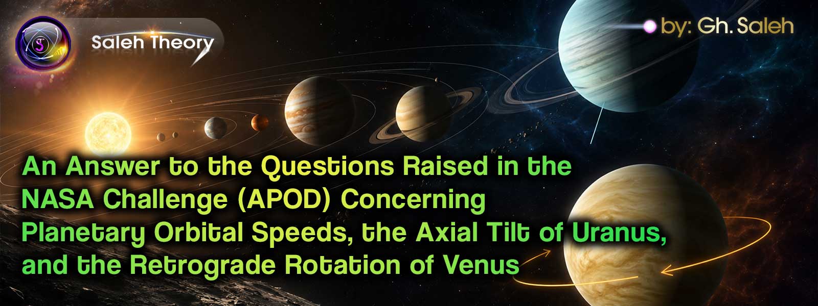 An Answer to the Questions Raised in the NASA Challenge (APOD) Concerning Planetary Orbital Speeds, the Axial Tilt of Uranus, and the Retrograde Rotation of Venus